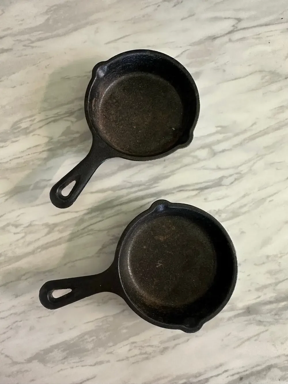 2 mini Lodge Cast iron pans skillet pans real cookware homestead toys home decor